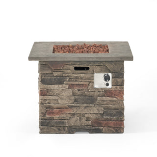 32'' STONE SQUARE MGO FIRE PIT W/ GREY TOP- 40,000 BTU