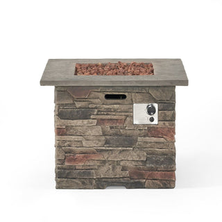 32'' STONE SQUARE MGO FIRE PIT W/ GREY TOP- 40,000 BTU