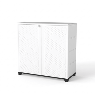 75 Gal. Diamond-Pattern Resin Outdoor Storage Cabinet, Patio & Garden Storage Organizer – White/Black