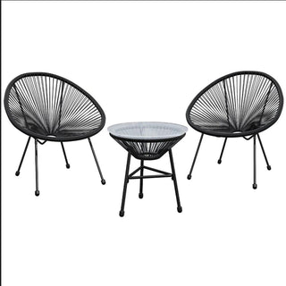 3-Piece Acapulco Wicker Patio Bistro Set with 2 Black/Gray Chairs & Glass Table
