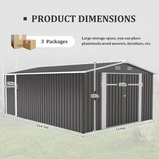 10x14 Ft Outdoor Metal Storage Shed with 3 Lockable Doors, 4 Air Vents & Sloped Roof, Heavy-Duty Garden Tool Shed for Backyard, Patio & Lawn