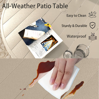 Outdoor Round Patio Dining Table for 6-7 – All-Weather Metal Table with Umbrella Hole for Deck, Lawn & Garden
