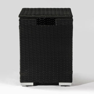 32" Propane Gas Fire Pit Table with Propane Tank Cover 2-Pieces, 50000 BTU Rectangular Steel Fire Pit with Beautiful Wicker Base for Outside Garden-Beige/Dark Gray