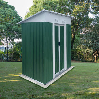 5x3 FT Green Mini Outdoor Storage Shed with Pent Roof, Aluminum Alloy Frame & Sliding Door, Compact Garden Tool Storage for Backyard & Patio