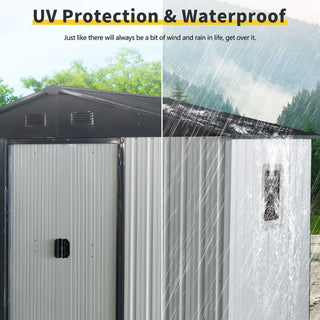 8X4 FT Outdoor Metal Storage Shed with Window and Metal Foundation for Backyard, Patio, Lawn