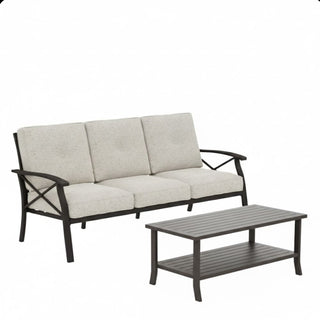 2 Piece Outdoor Patio Set, 70 Inches All-Weather Metal 3-Seat Metal Patio Sofa and Rectangular coffee Table, With Cushions & Frame