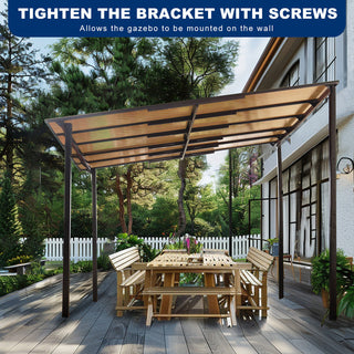Outdoor Pergola Gazebo,Wall-Mounted Lean to Metal Awning Gazebo with Roof,Large Heavy Duty for Patio,Decks,Backyard