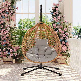 Wicker Hanging Egg Chair Swing – Comfortable Indoor/Outdoor Patio Chair with Removable Cushion