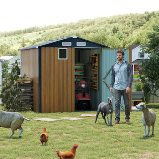 6x8 FT Outdoor Steel Storage Shed with Clear Window, Lockable Doors, Compact Metal Tool Shed for Garden, Backyard, Patio, Utility, and Bike Storage,Yellow/Grey