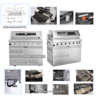 43" Outdoor Kitchen Island with 6-Burner 85,000 BTU Grill, Fridge, Rotisserie & Granite Countertops