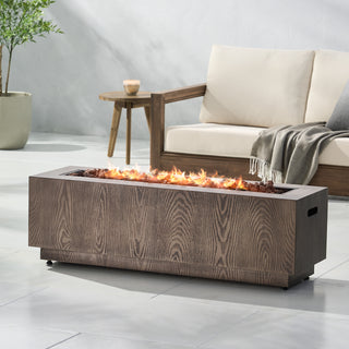48" Outdoor 50,000 BTU Rectangular Iron Propane Fire Pit, Wood-Looking (Tank Cover not Included)