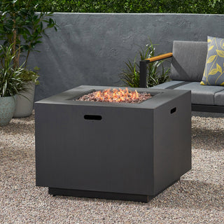 33" Outdoor Iron Square Propane Fire Pit, Tank Inside, Dark Gray - 50,000 BTU