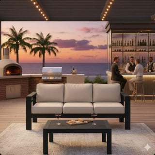 2 Pieces Outdoor Patio Set, All-Weather 75” 3-Seat Metal Patio Sofa Couch with Thick Cushions,  Frame and 43” Coffee Table