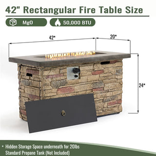 42" Propane Gas Fire Pit Table, 50000 BTU Rectangular Concrete Fire Pit for Outside Patio Deck Garden Backyard