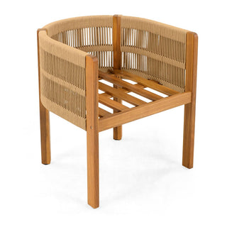 Acacia Wood Outdoor Dining Chairs 2-Pack with Mix White Rope Handles, Washable Waterproof Brown/Grey/Beige Cushions, 400 lbs Capacity