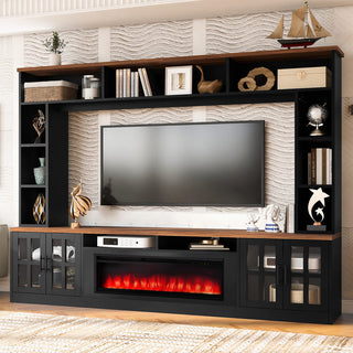 95.5" Wall Unit Entertainment Center with Bookshelves | Modern TV Stand with Electric Fireplace, Adjustable Shelves for TVs up to 80"