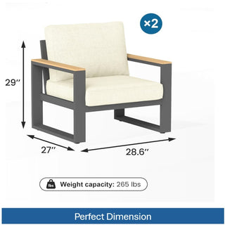 Set of 2 26.6" All-Weather Aluminum Patio Armchairs with Thick Beige Cushions