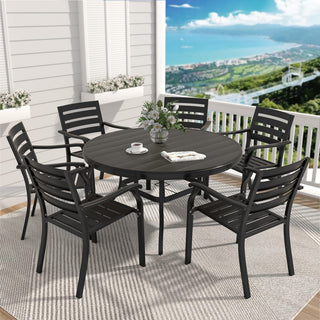 Outdoor Round Patio Dining Table for 6-7 – All-Weather Metal Table with Umbrella Hole for Deck, Lawn & Garden