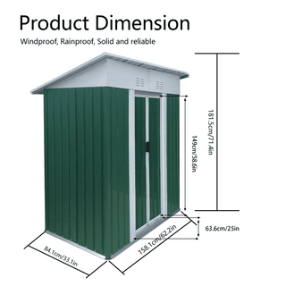 5x3 FT Green Mini Outdoor Storage Shed with Pent Roof, Aluminum Alloy Frame & Sliding Door, Compact Garden Tool Storage for Backyard & Patio