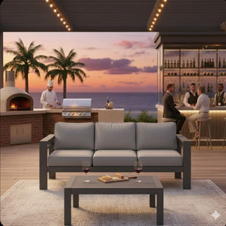 2 Pieces Outdoor Patio Set, All-Weather 75” 3-Seat Metal Patio Sofa Couch with Thick Cushions,  Frame and 43” Coffee Table