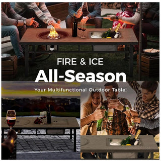 47" 3-in-1 Outdoor Aluminum Beige Propane Fire Pit Table 50,000 BTU with Ice Bucket