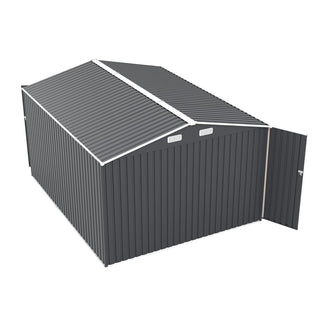 Outdoor Storage Shed 9×11 FT with 3 Lockable Doors,Utility Tool Shed Metal Storage Garden Sheds 4 Vents,Metal Sheds with Galvanized Steel Frame,for Backyard,Patio,Lawn,Grey