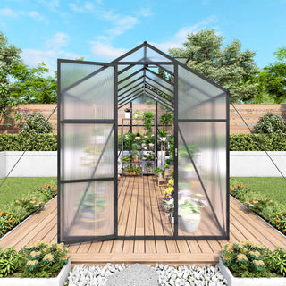 Walk-In Outdoor Polycarbonate Greenhouse with Aluminum Frame – Adjustable Vents, Lockable Door & UV Protection for Backyard