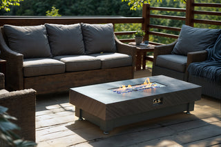 60-INCH FIRE PIT TABLE,Stone Outdoor Gas Fire Pit Table with Rain cover,Rectangular Heater for Patio, Backyard, Deck, Outdoor Modern Patio Fire Pit