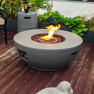 36" Propane Gas Fire Pit Table 2-Pieces, 50000 BTU Round Steel Fire Pit with Tank Holder for Outside Patio Deck Garden Backyard- Grey