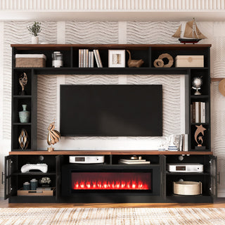 95.5" Wall Unit Entertainment Center with Bookshelves | Modern TV Stand with Electric Fireplace, Adjustable Shelves for TVs up to 80"
