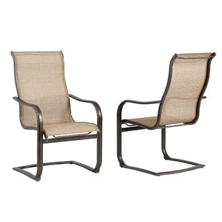 4-Piece Cast Aluminum Sling Patio Chairs – Light Brown, Curved Back & Modern Design