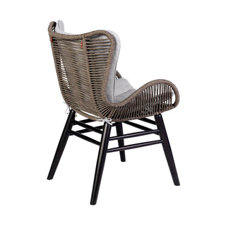 Outdoor Patio Dining Chair in Dark Eucalyptus Wood and Truffle Rope