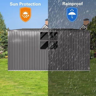 Mondawe 2-in-1 Metal Outdoor Storage Shed and Firewood Shed, Grey Dual-Use Design for Winter Use