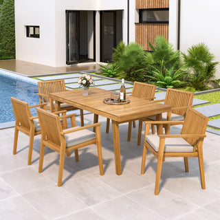 5 - Piece / 7 - Piece Patio Furniture Set Acacia Wood Table and 4 Heavy-Duty Cushioned Chairs, Natural