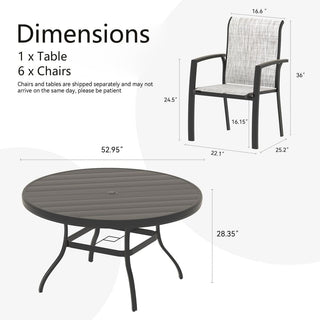 7-Piece Outdoor Dining Set with 6 Stackable Metal Chairs & 52.95" Round Metal Table