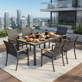 Set of 6 Outdoor Patio Dining Chairs, Gray Aluminum Frame with All-Weather Textilene