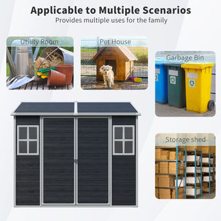 8 x 6 ft Resin Outdoor Storage Shed Waterproof Shed with Floor & Two Windows & Lockable Door, Tool Shed for Garden, Patio, Backyard,Grey/Black/White+Gray/Brown