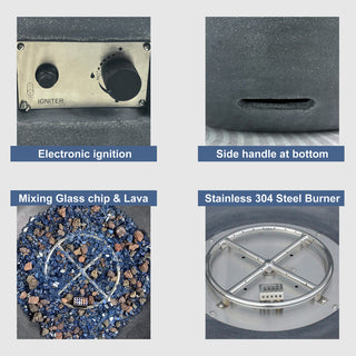 42 Inch Outdoor Concrete Propane gas Fire Pit bowl in Antique White/Black color