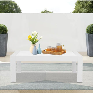 43" All-Weather Aluminum Patio Coffee Table, Modern White/Gray Rectangle Outdoor Table