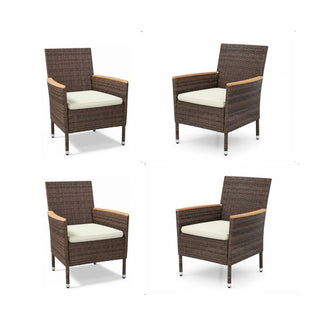 4-Piece All-Weather Brown Rattan Patio Dining Chair