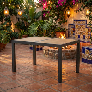 59-Inch Outdoor Patio Dining Table, Gray Aluminum Frame with HDPE Slatted Top