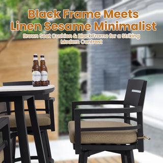 5-Piece Outdoor Patio Swivel Bar Set with Marble-Style Stone Table & Aluminum Swivel Bar Stools
