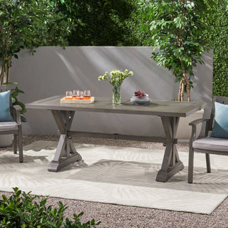 Outdoor Aluminum Dining Table – Modern Dark Gray Slatted Top, Sleek & Weather-Resistant