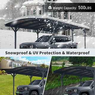10x19 FT Modern Arch Aluminum Carport, Weather-Resistant Polycarbonate Roof Canopy for Driveway, Car, and Truck