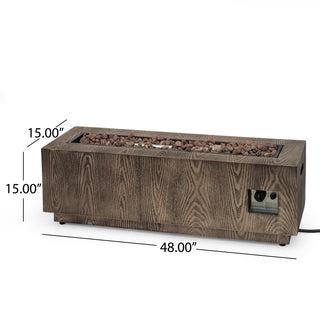 48" Outdoor 50,000 BTU Rectangular Iron Propane Fire Pit, Wood-Looking (Tank Cover not Included)