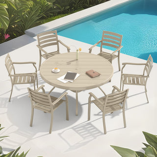 7-Piece Outdoor Patio Dining Set with 6 Stackable Metal Chairs & 52.95" Round Table for Lawn, Garden & Backyard