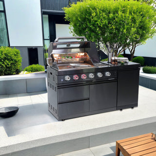 46" Outdoor Kitchen Grill Island with 4-Burner 72,000 BTU BBQ, Side Burner, Rotisserie & Granite Countertop