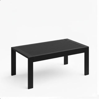 43" x 24" All-Weather Metal Outdoor Coffee Table with Wood-Look Top and Khaki/Black Frame