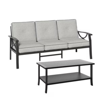2 Piece Outdoor Patio Set, 70 Inches All-Weather Metal 3-Seat Metal Patio Sofa and Rectangular coffee Table, With Cushions & Frame