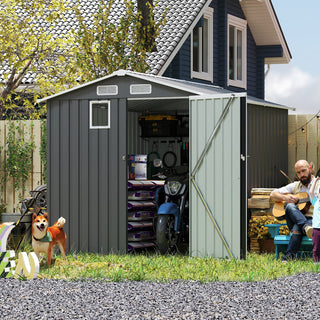 6x8 FT Outdoor Steel Storage Shed with Clear Window, Lockable Doors, Compact Metal Tool Shed for Garden, Backyard, Patio, Utility, and Bike Storage,Yellow/Grey